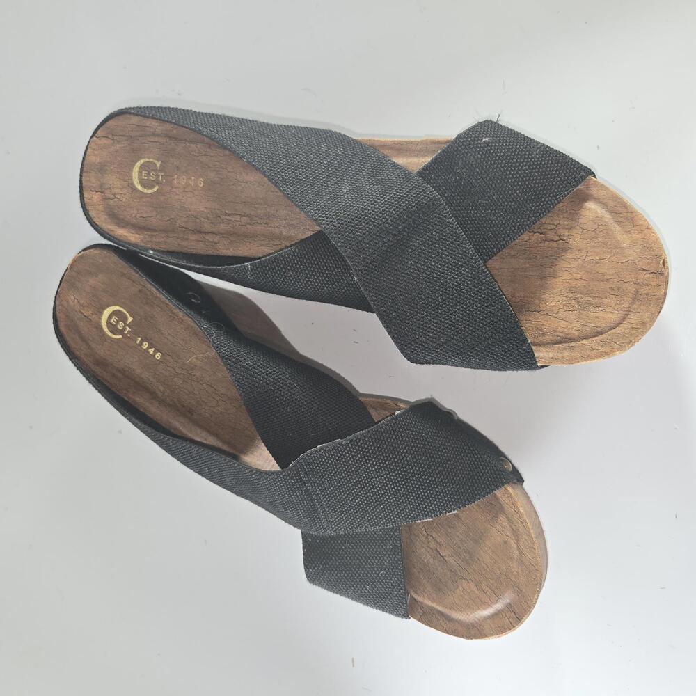 0381 Cato C Est 1946 Wedge Sandals Black Chunky Heel‎ Platform Size 10M